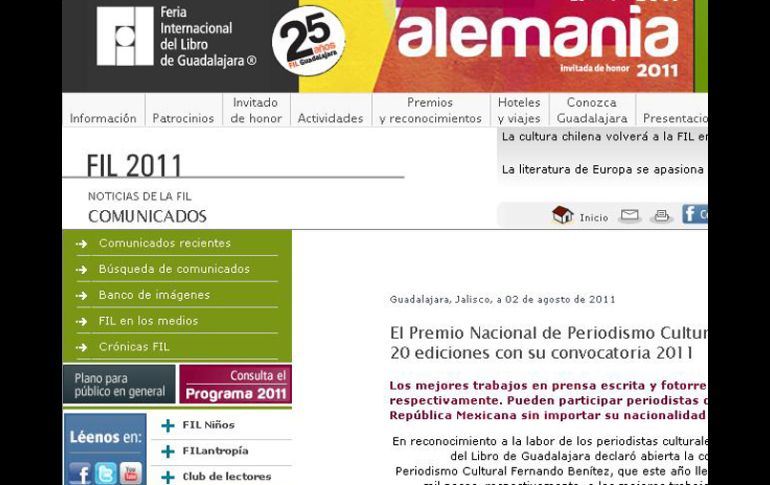 La convocatoria puede consultarse en la página web de la FIL Guadalajara. ESPECIAL  /