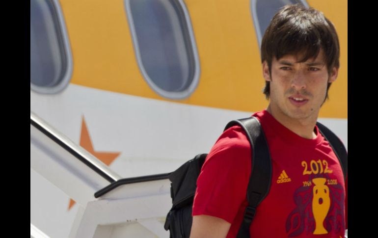 David Silva a su llegada al aeropuerto de Madrid desde Kiev, el pasado 2 de julio, tras ganar la Euro. AP  /