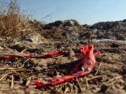 Los cordones rojos en la zona de alerta yacen en el piso.  /