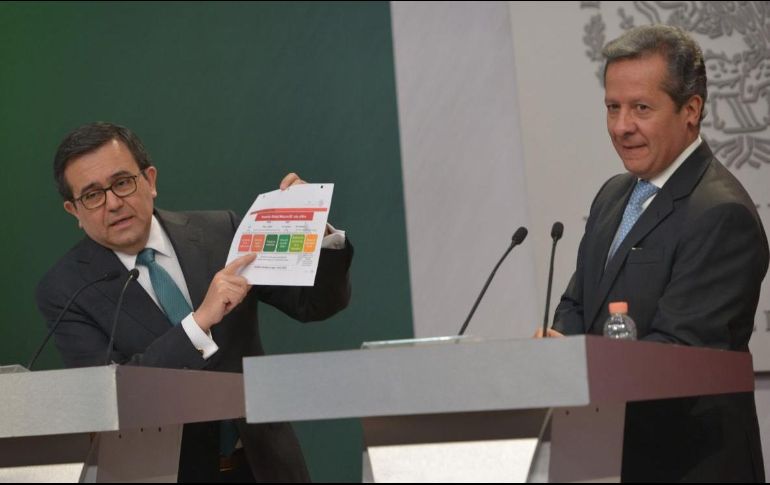 Sánchez ofreció una conferencia en conjunto con Ildefonso Guajardo, secretario de Economía, para hablar sobre las ventajas que los tratados en el Pacífico y con la Unión Europea ofrecen para México. TWITTER / @ESanchezHdz