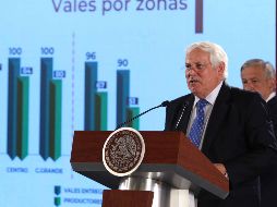 Víctor Villalobos, titular de la Secretaría de la Sader, participa en la conferencia de prensa matutina de López Obrador. SUN/C. Mejía