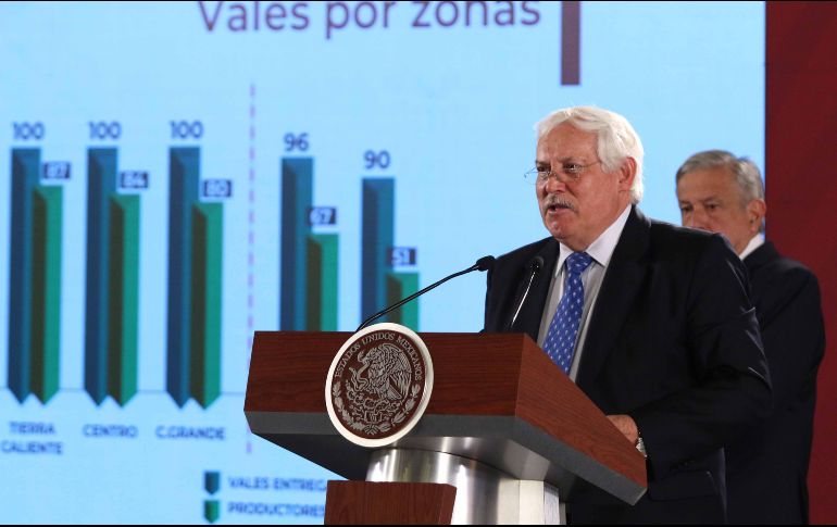 Víctor Villalobos, titular de la Secretaría de la Sader, participa en la conferencia de prensa matutina de López Obrador. SUN/C. Mejía
