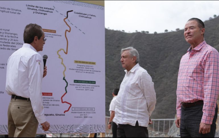 López Obrador asistió a un un evento de supervisión de obra carretera en Badiraguato, Sinaloa. NTX/M. González
