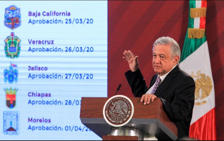 El Presidente Andrés Manuel López Obrador durante su conferencia matutina, en donde presentó a los 17 estados cuyos congresos locales aprobaron la reforma al artículo 4 constitucional y la volvieron ley. NTX / J. Lira
