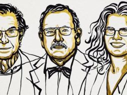 (De izquierda a derecha) Penrose,Genzel y Ghez. TWITTER / @NobelPrize