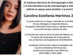 Carolina fue reportada como desaparecida el pasado 13 de enero. ESPECIAL