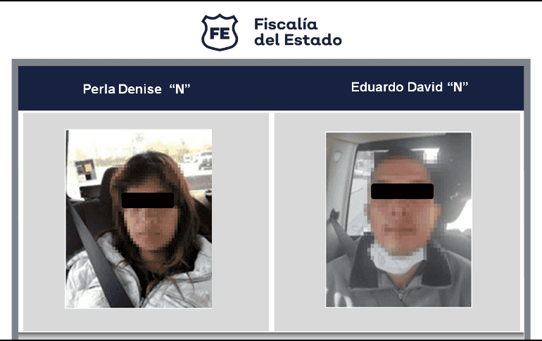 A Perla Denise “N” así como a  Eduardo David “N” se les dicta como medida cautelar prisión preventiva oficiosa por un año. ESPECIAL/ Fiscalía de Jalisco