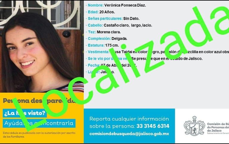 La joven fue reportada como desaparecida en Manzanillo, Colima, desde el 7 de abril. ESPECIAL