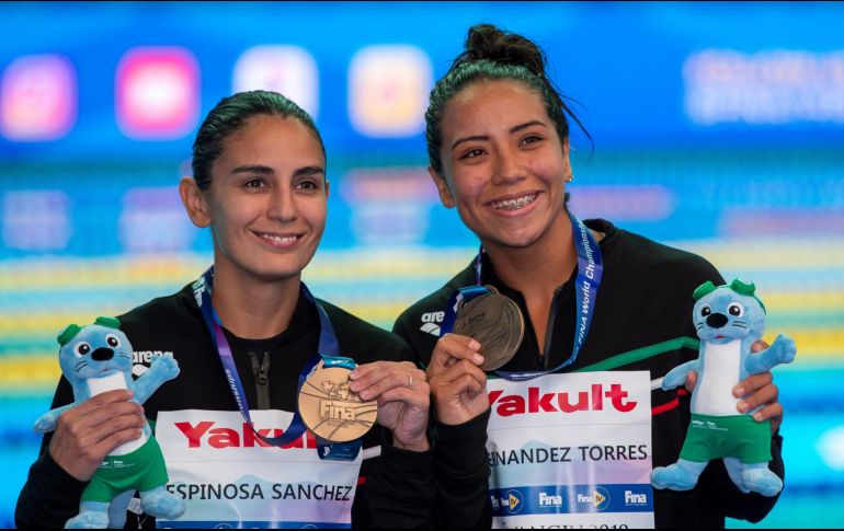 Paola Espinosa y Melany Hernández en el Campeonato Mundial de Clavados de Gwangju 2019, en el que ganaron una plaza para Tokio 2020. EFE/Archivo
