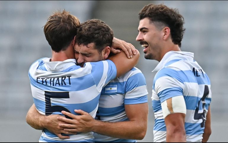 LLEGÓ LA PRIMERA. Argentina obtuvo medalla de bronce en la disciplina de Rugby 7. AFP