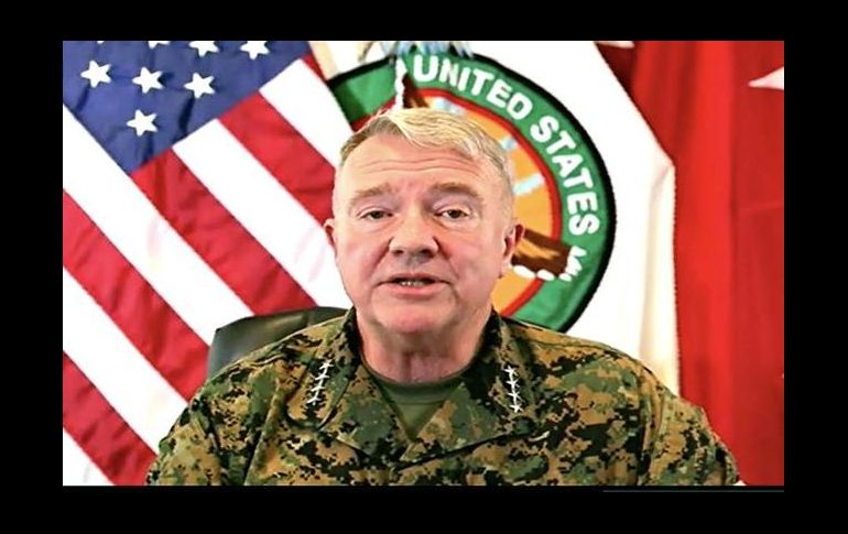 El general de la Infantería de Marina, Kenneth F. McKenzie Jr., anuncia la finalización de la retirada de Estados Unidos de Afganistán. EFE/PENTAGON TV