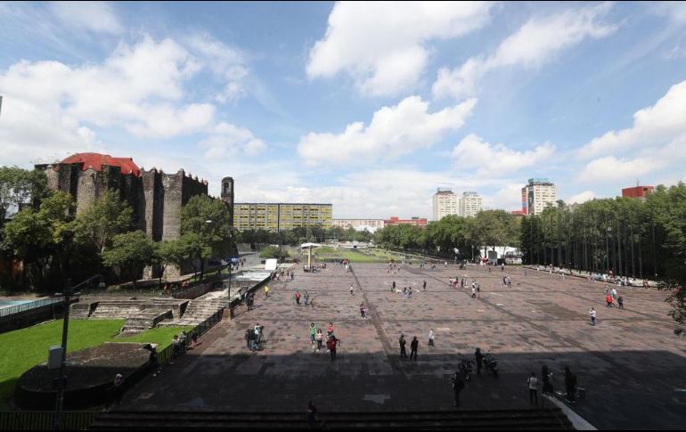 Vista de la Plaza de las Tres Culturas en Tlatelolco este 19 de septiembre del 2021, durante el Simulacro Nacional. SUN / V. Rosas