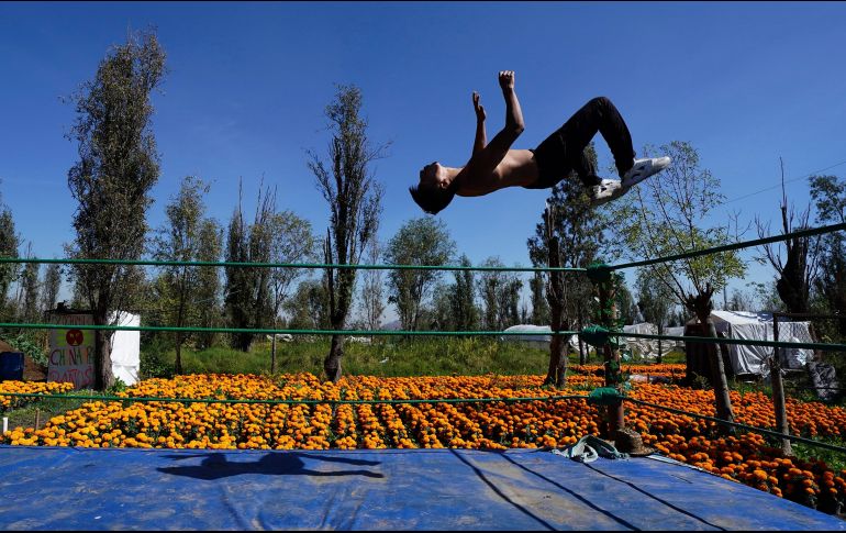 Exhibición. Un luchador que se dedica al cultivo y venta de flores realiza movimientos en un ring. AP/M. Ugarte