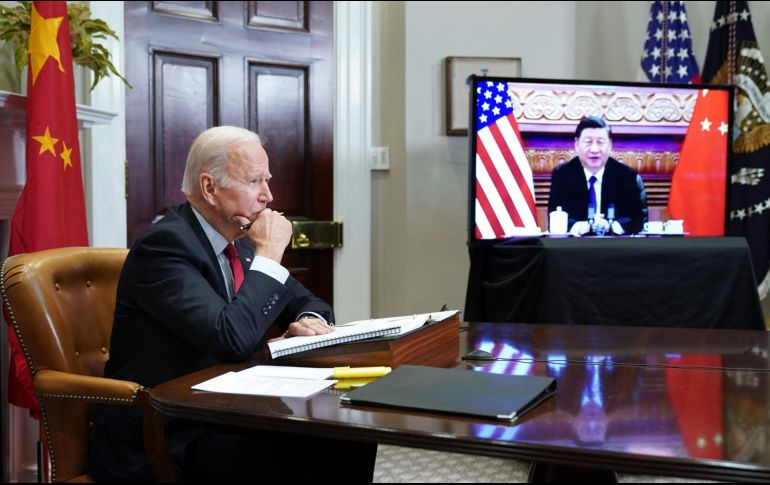Biden en la reunión virtual con  Xi  desde la Casa Blanca, en Washington, DC. AFP/M. Ngan
