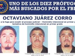 Octaviano Juárez llevaba prófugo 16 años y se encontraba en la lista de los 10 fugitivos más buscados por FBI en México. ESPECIAL