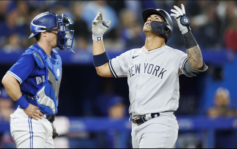 Gleyber Torres abrió el marcador con un jonrón de dos carreras con dos outs ante Ross Stripling en el cuarto acto, su tercer bambinazo de la temporada. AFP / C. Burston