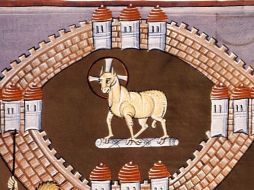 «También vi que descendía del cielo, desde donde está Dios, la ciudad santa, la nueva Jerusalén». WIKIMEDIA/Folio 55 del Apocalipsis de Bamberg