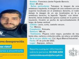 Francisco Javier Fajardo desapareció el pasado viernes 1 de julio. FACEBOOK / Comisión de Búsqueda de Personas del Estado de Jalisco