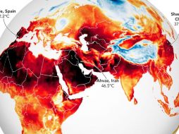 La NASA publicó un mapa en la que se muestra las regiones más azotadas por la ola de calor. ESPECIAL/NASA