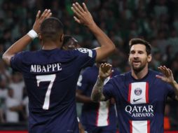 Es la primera vez que El tridente del PSG formado por Kylian Mbappé, Leo Messi y Neymar marca en un mismo encuentro de la Champions League. AFP/J. GUEZ