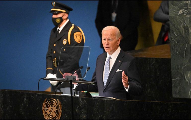 El presidente de Estados Unidos, Joe Biden, hizo varias pausas muy marcadas durante su gran discurso ante Naciones Unidas. AFP / M. Ngan