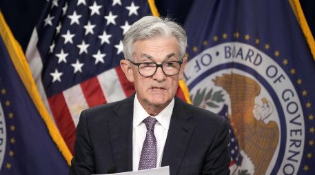 Jerome Powell, presidente de la Fed, ofrece una conferencia de prensa posterior al comunicado. AFP/D. Angerer