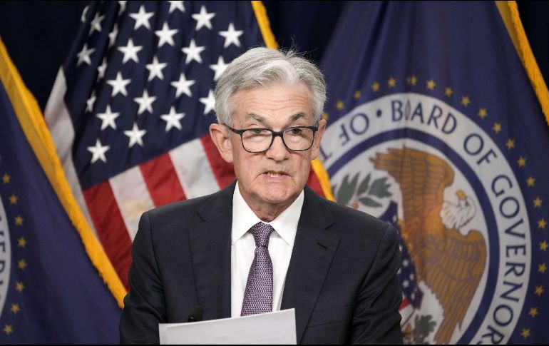 Jerome Powell, presidente de la Fed, ofrece una conferencia de prensa posterior al comunicado. AFP/D. Angerer