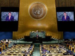 El canciller venezolano Carlos Faría en su discurso ante la Asamblea General de Naciones Unidas. AP/J. DeCrow