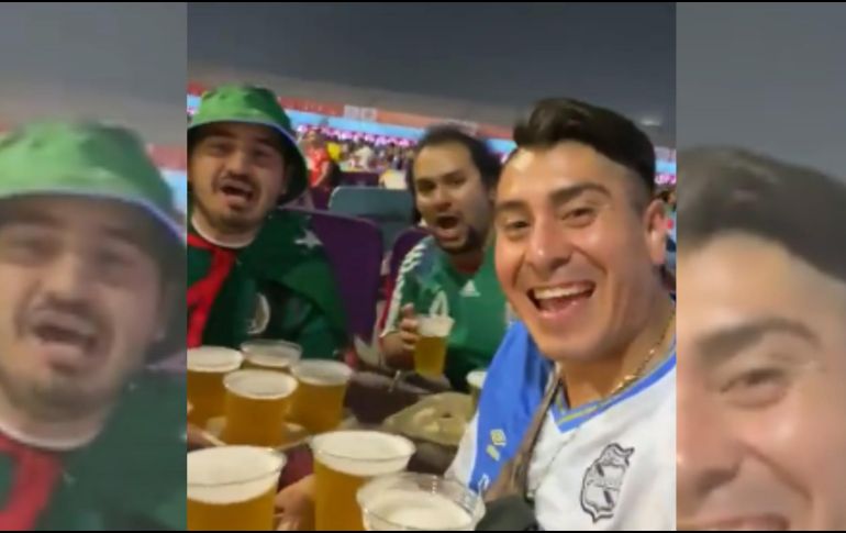 En un video compartido en redes sociales, se puede ver la alegría de dos aficionados mexicanos al tener en sus manos charolas con cervezas y gritando el tradicional 