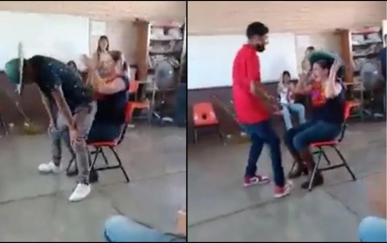 Dos alumnos le bailaron a la maestra. Las imágenes causaron indignación entre los padres de familia. SUN