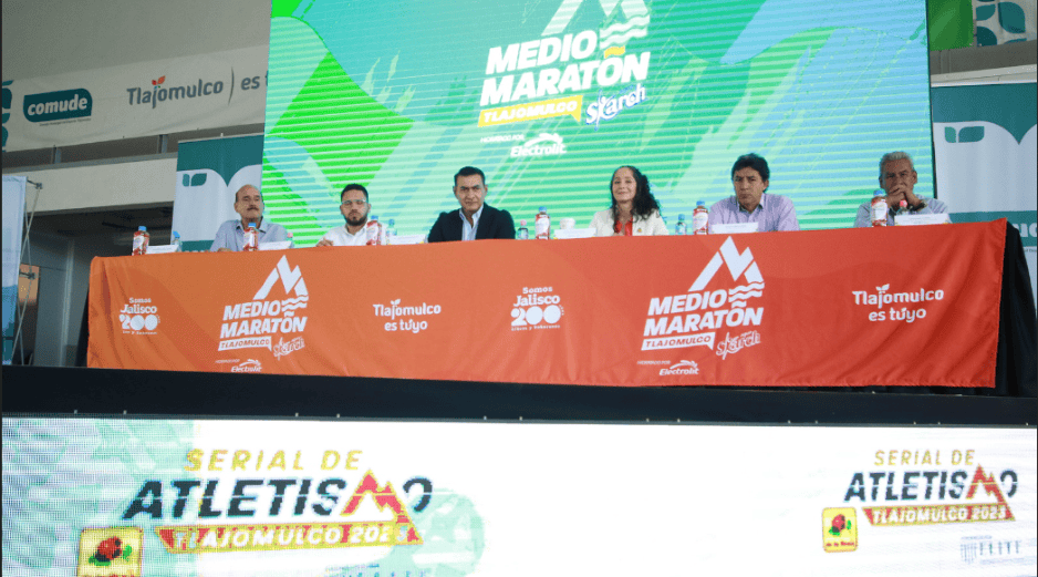 Autoridades dan a conocer información del Medio Maratón Tlajomulco 2023. EL INFORMADOR/ ERNESTO GÓMEZ