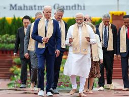 Los líderes del  G20 rindieron tributo a Gandhi con una ofrenda floral. EFE/India Press