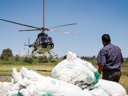 Este fue el helicóptero encargado de sembrar nueva vida en El Bosque La Primavera, pulmón de la Zona Metropolitana de Guadalajara. EL INFORMADOR/ H. Figueroa