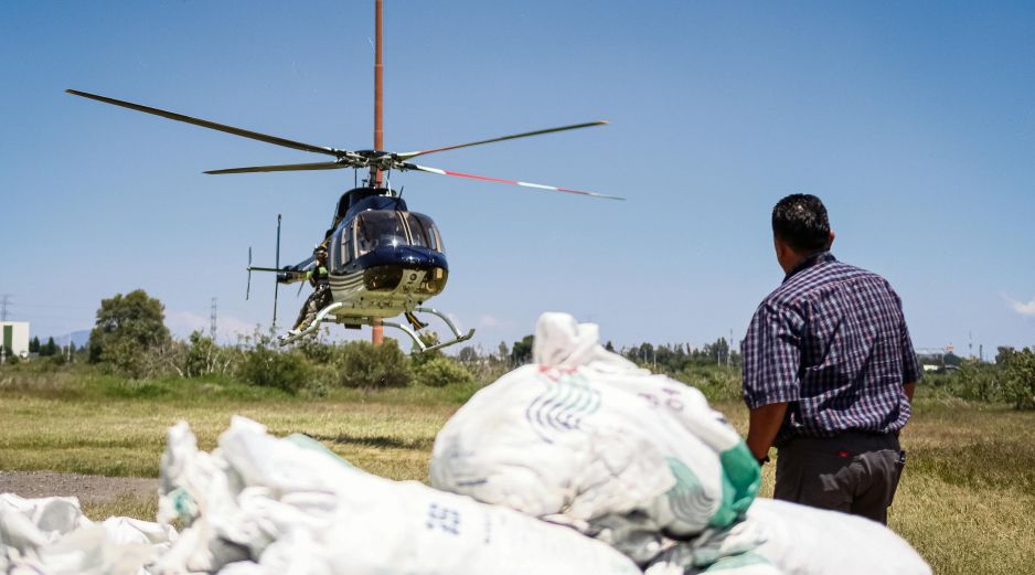 Este fue el helicóptero encargado de sembrar nueva vida en El Bosque La Primavera, pulmón de la Zona Metropolitana de Guadalajara. EL INFORMADOR/ H. Figueroa
