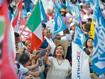 Xóchitl Gálvez, candidata presidencial por la coalición “Fuerza y Corazón por México”, encabezó un mitin en el parque Alameda, en Morelos. EL UNIVERSAL