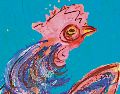 Obra de “Chucho” Reyes, la cual se caracteriza por el inconfundible uso del color, donde resaltan los tonos rosas, azules, rojos y amarillos. CORTESÍA