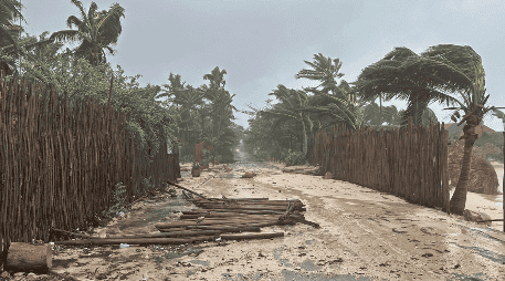 Fotografía que muestra una calle obstruida debido a los daños ocasionados durante la entrada del huracán 