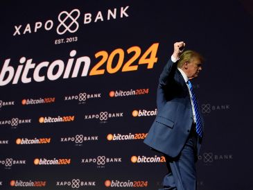 El candidato republicano a la presidencia, el expresidente Donald Trump, se marcha despues de hablar en la conferencia Bitcoin 2024, el sábado 27 de julio de 2024, en Nashville, Tennessee. AP/A. Brandon.