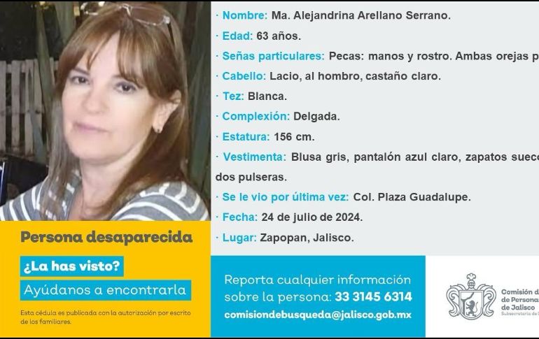 Alejandrina Arellano Serrano ya había recibido amenazas previas. ESPECIAL/FACEBOOK/Comisión de Búsqueda de Personas del Estado de Jalisco.