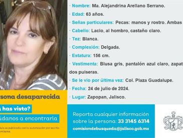 Alejandrina Arellano Serrano ya había recibido amenazas previas. ESPECIAL/FACEBOOK/Comisión de Búsqueda de Personas del Estado de Jalisco.