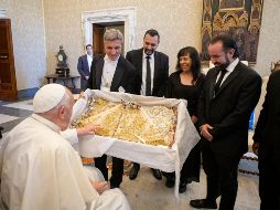 El Papa Francisco en la audiencia de bendicion del manto de la Virgen de Talpa. ESPECIAL/©VATICAN MEDIA.