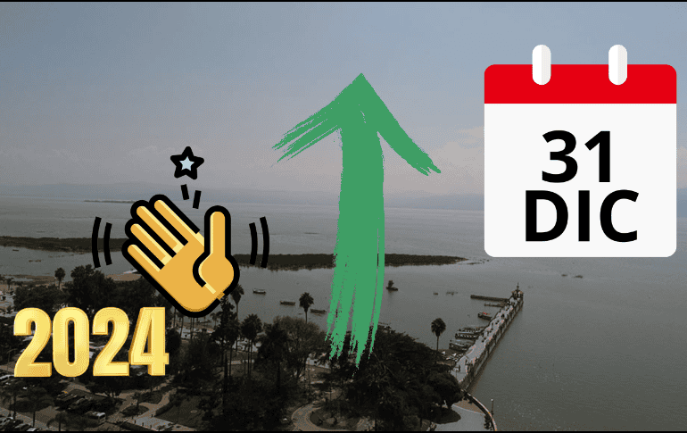 El día de hoy, martes 31 de diciembre de 2024, último día del año, el Lago de Chapala refleja un nivel de agua estable. COMISIÓN ESTATAL DE AGUA JALISCO/ www.ceajalisco.gob.mx/ CANVA/ ESPECIAL