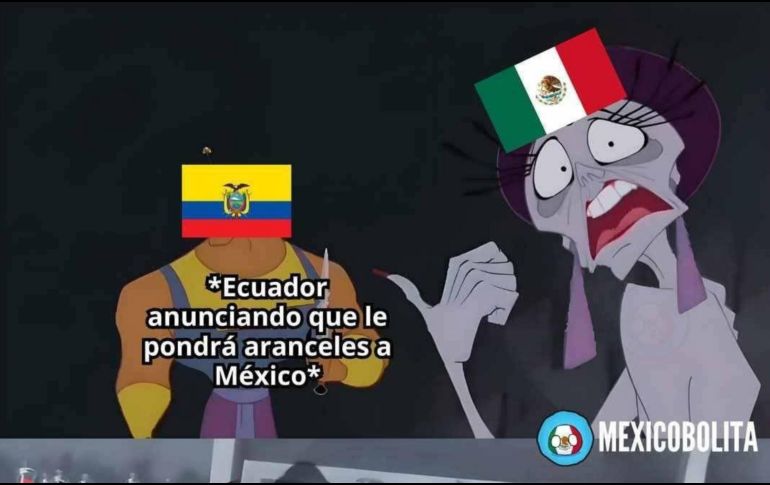 Varios usuarios representaron de manera irónica cómo Ecuador se sumaba a la disputa de los aranceles. FACEBOOK/MEXICOBOLITA