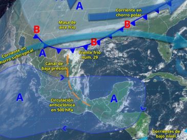 El Frente Frío Núm. 29 se desplazará hacia el norte y noreste de México. X/ CONAGUA.