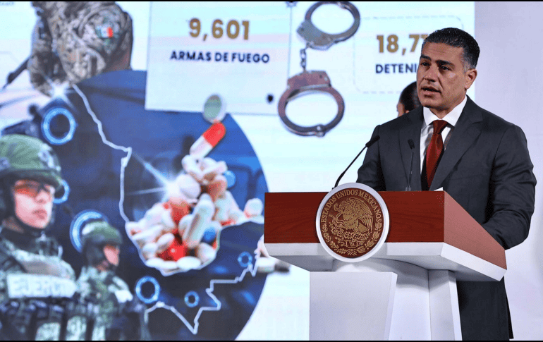 Durante la Mañanera del Pueblo, Omar García Harfuch informó los resultados de los diversos operativos de la Secretaría de Seguridad y Protección Ciudadana. SUN / RDB