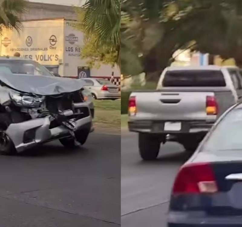  Imágenes de la camioneta tras impactar la moto y darse a la fuga. ESPECIAL