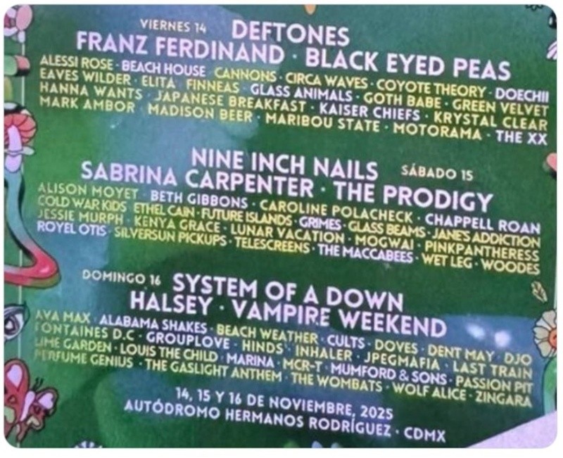  Este sería el aparente lineup que se ha vuelto viral del próximo Corona Capital. X/ESPECIAL