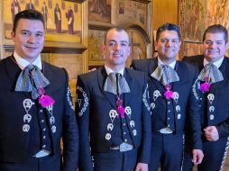 Durante la conferencia de prensa estuvieron presentes Daniel Arellano, Agustin Sandoval y Andres González, integrantes del Mariachi Vargas de Tecalitlán, además del director Carlos Martínez. EL INFORMADOR / F. Salcedo