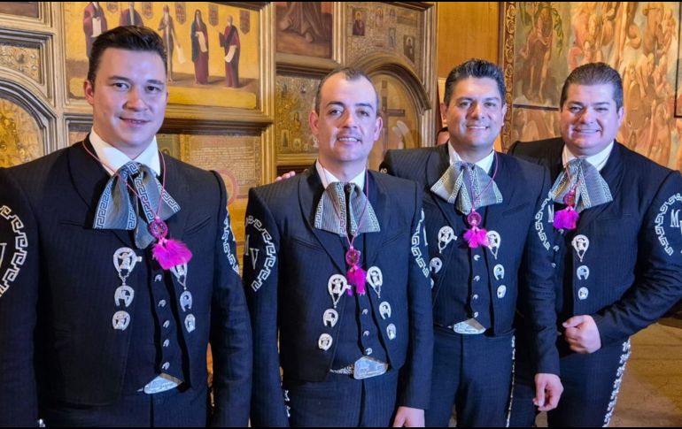 Durante la conferencia de prensa estuvieron presentes Daniel Arellano, Agustin Sandoval y Andres González, integrantes del Mariachi Vargas de Tecalitlán, además del director Carlos Martínez. EL INFORMADOR / F. Salcedo