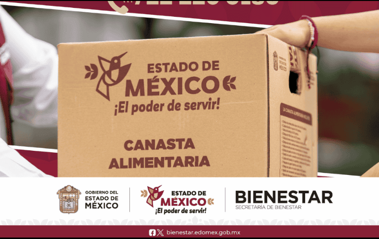 Las despensas del programa Alimentación para el Bienestar están compuestas por una variedad de alimentos básicos. CORTESÍA/ X/ @BienestarEdoMx.
